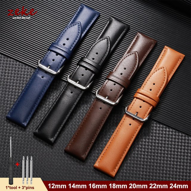 crazyband Uhrenarmband Leder, Kalbsleder, Herren und Damen, Schwarz, Blau, Braun - Bild 1