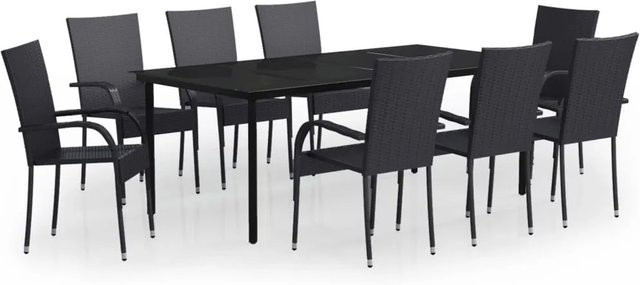 vidaXL 9-teilige Garten-Essgruppe aus PE-Rattan und Glas in Schwarz - Bild 1