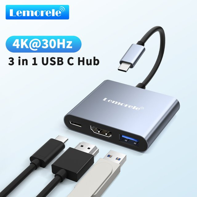 Lemorele 3-in-1 USB-C Hub mit 100W Ladestation und HDMI 4K UHD Multiport Adapter für Macbook Pro/Air und Laptops - Bild 1