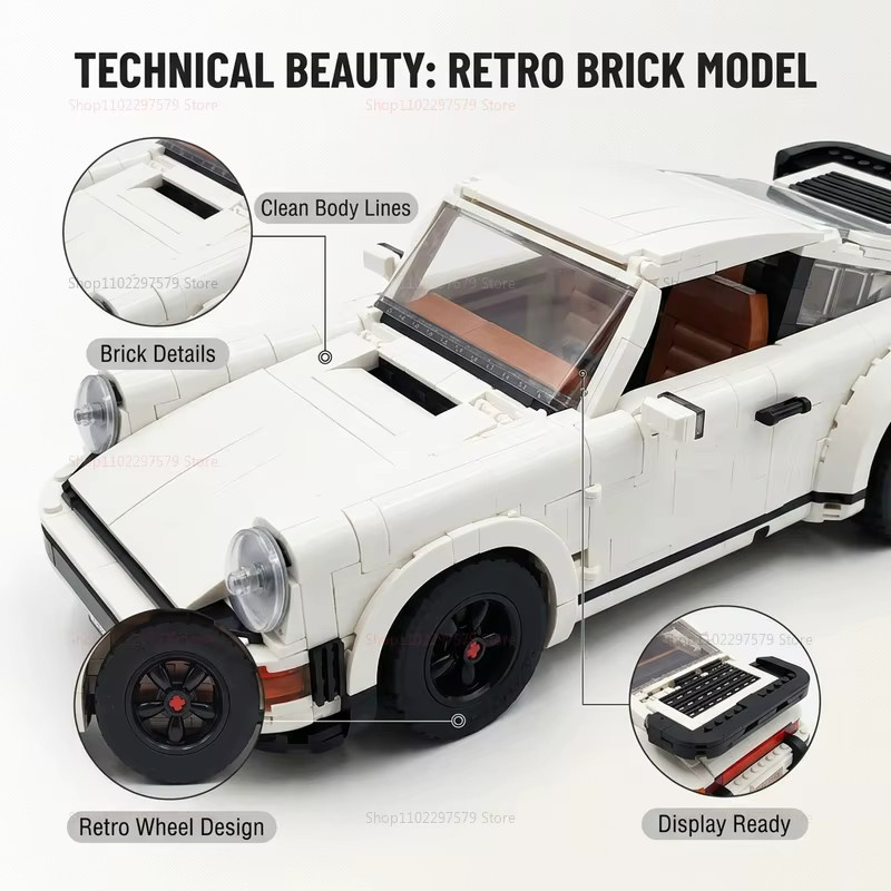 Retro-Auto-Baukasten-Set, 1458 Teile, 2-in-1 Rennwagen, Klassisches Auto - Bild 6