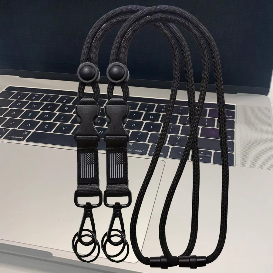 Taktisches Lanyard mit abnehmbarem Rollenhalter für Abzeichen und Schlüssel in Schwarz aus Metall - Bild 4