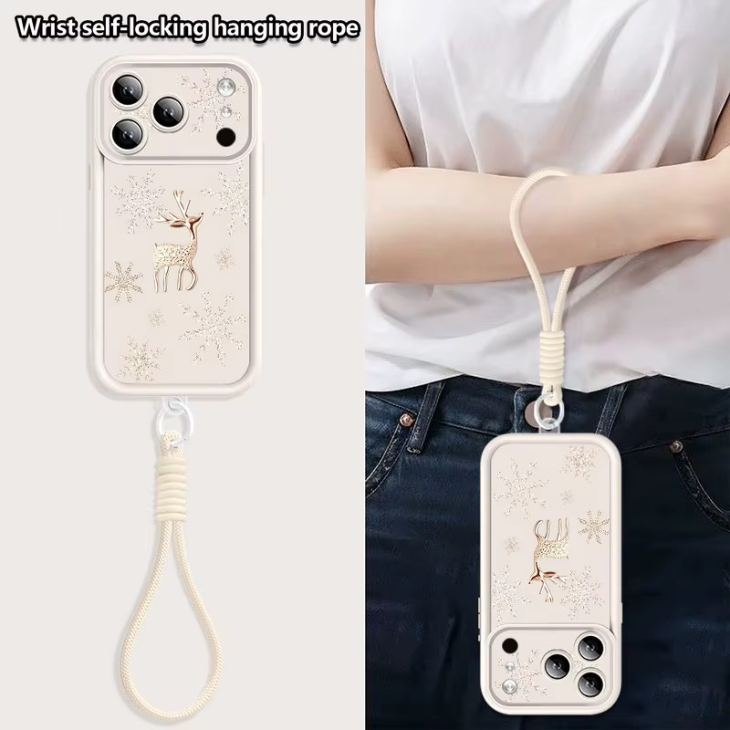 MOESOE Handyhülle mit Lanyard und Handgelenk-Strap im Weihnachtsdesign mit Elch und Schneeflocken für iPhone, Farbe: Rot - Bild 3