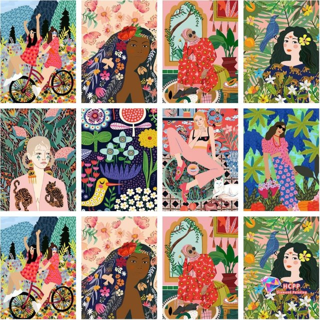 Potdemiel 5D DIY Diamond Painting Set Nordic Bunte Abstrakte Mode Marokkanisches Mädchen Wandkunst Multicolor - Bild 1