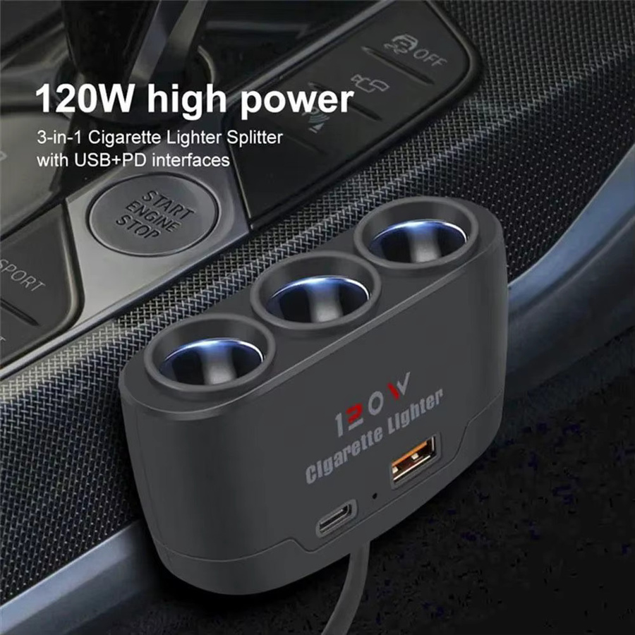 120W Auto Ladegerät Adapter mit PD und QC 3.0 Dual USB Buchse in Schwarz für 12V 24V Zigarettenanzünder Schnellladegerät für Dashcam und DVR - Bild 2
