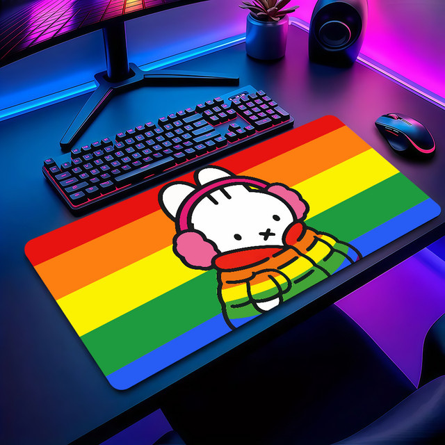 Miffy Cartoon Hasen Mauspad in Multicolour, rutschfestes und verdicktes Desktop-Mauspad mit Lockedge-Verstärkung für Gaming und Büro - Bild 1
