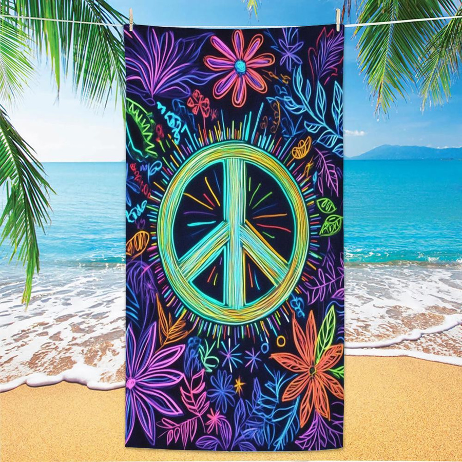 Strandtuch im Boho-Stil mit Friedenssymbol aus ultrafeiner Faser, Farbe: Weiß, B: 40 cm, H: 60 cm - Bild 4