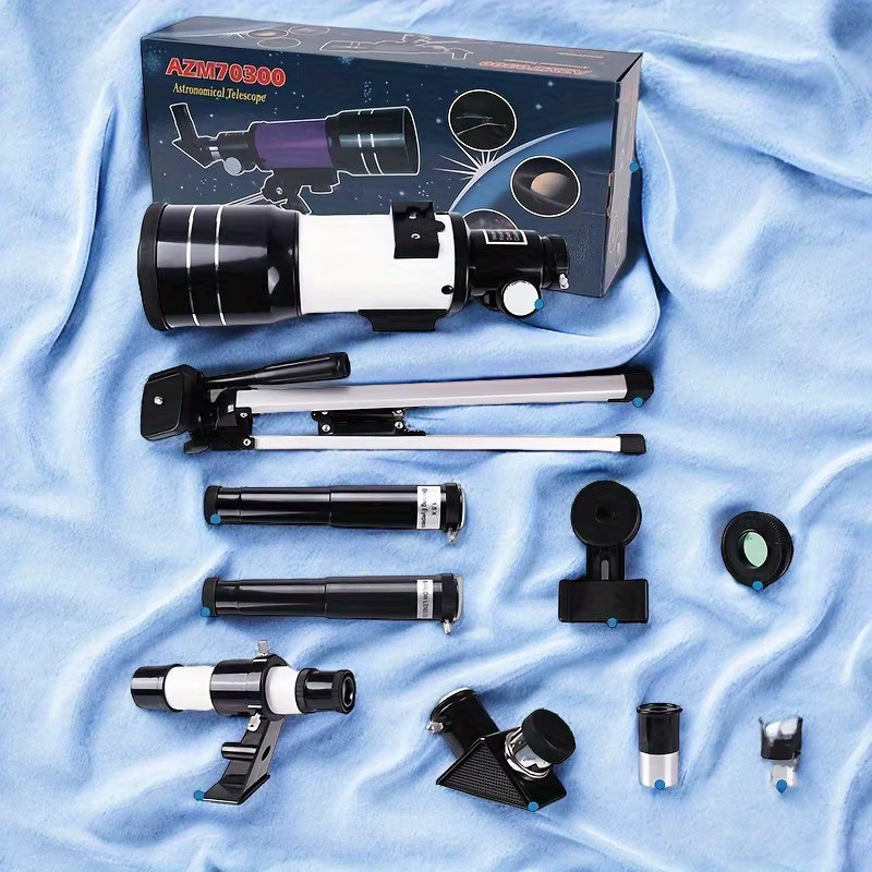 Suncore Astronomisches Teleskop F30070M in Weiß mit Stativ, 70 mm Blende und 300 mm Brennweite inklusive 3 Okularen - Bild 4
