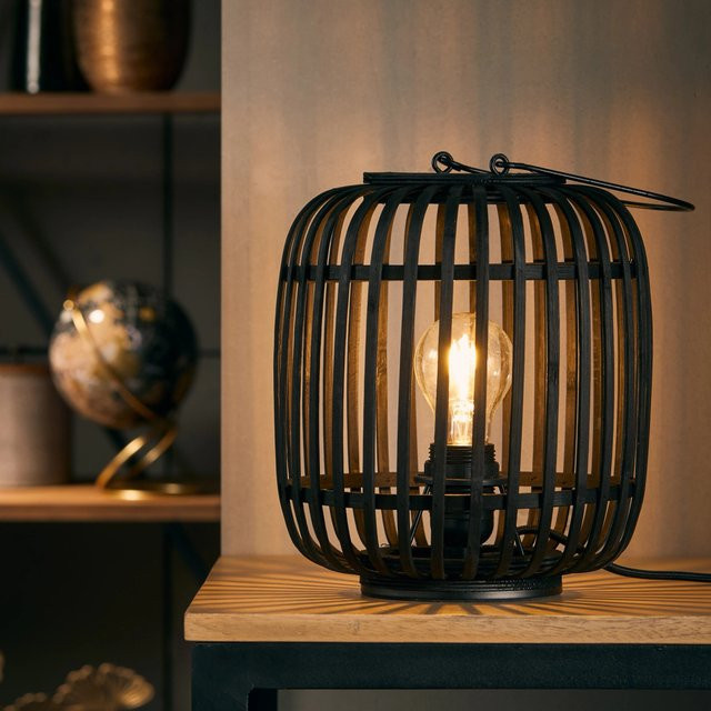 Brilliant Tischleuchte Woodrow aus Bambus und Metall in Schwarz/Braun, Höhe: 27 cm, Durchmesser: 21,5 cm, Fassung E27 - Bild 1