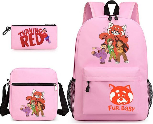 3-teiliges Schulrucksack-Set für Schüler in Pink aus Oxford-Stoff mit Schultasche, Schultergurt und Federmäppchen - Bild 1