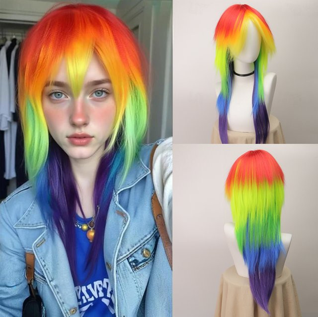 Whimsical W Cosplay Perücke Rainbow Dash, Mehrfarbig, Damen - Bild 1