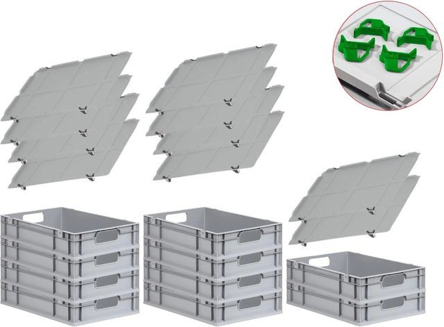 PROREGAL Spar Set mit 10x Eurobox Nextgen Economy inklusive Auflagedeckeln und 4x Schiebeschnappverschlüssen in Grün, H x B x T: 12 x 40 x 60 cm, 23 Liter - Bild 1