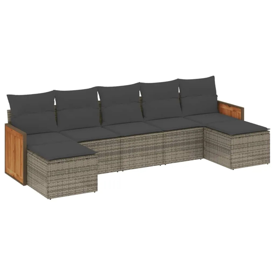 vidaXL 7-tlg Garten-Sofagarnitur aus Poly-Rattan in Grau mit Kissen und Metallgestell - Bild 2
