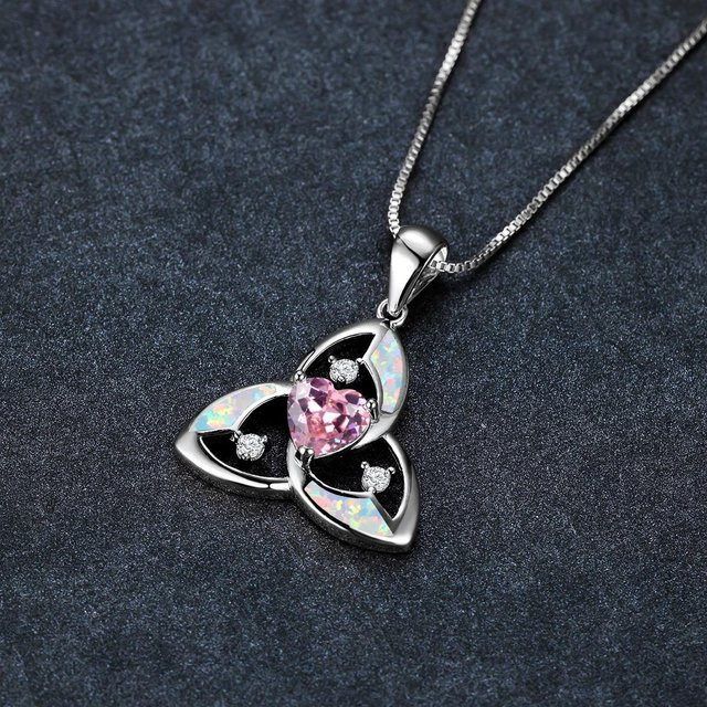 YIRAN Halskette, rosa dreiblättrige Blumenanhänger, roségold, Damen - Bild 1