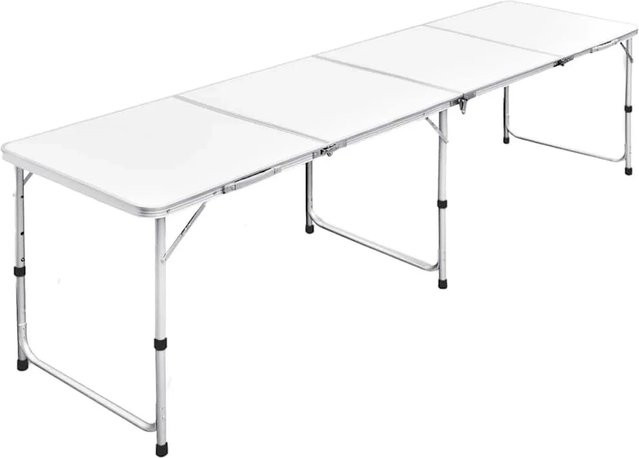 vidaXL Campingtisch höhenverstellbar und zusammenklappbar aus Aluminium und MDF, Farbe: Weiß, B/T/H: 240 x 60 x 70 cm - Bild 1