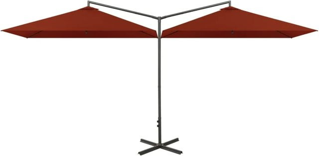 furnicato Doppel-Sonnenschirm mit Stahlmast in Terracotta-Rot, B: 600 cm, T: 300 cm - Bild 1
