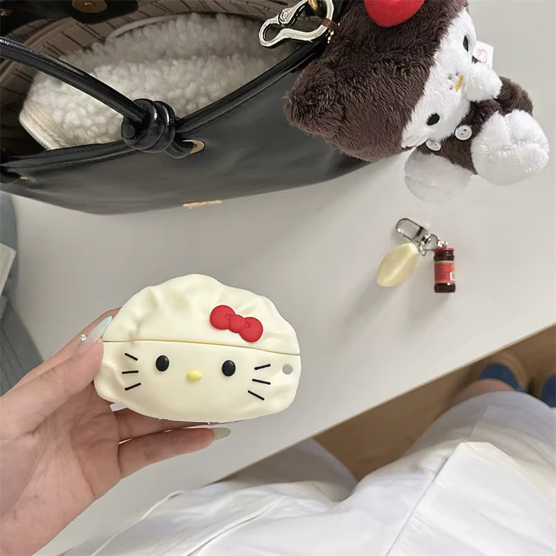3D Dumpling Cat Schutzhülle für Apple AirPods Pro 1 2 3 4 in Weiß mit Hakenverschluss - Bild 3
