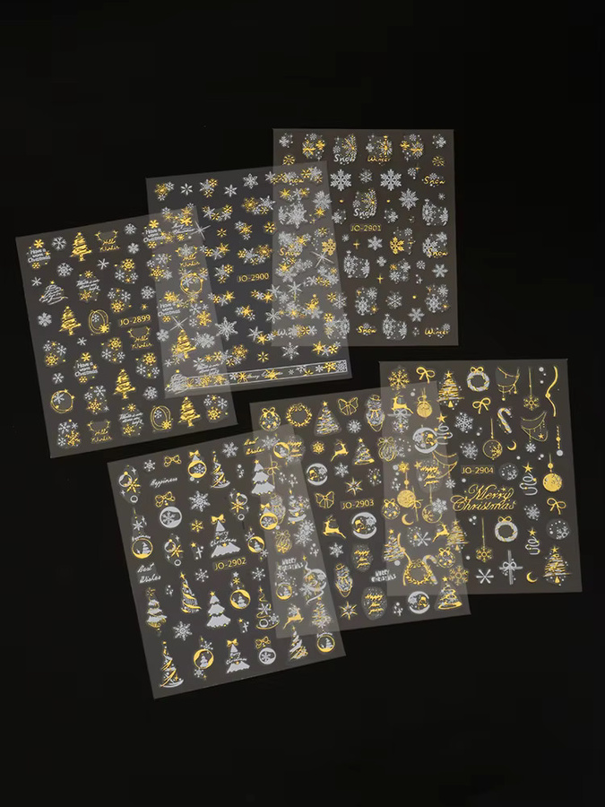 Weihnachts-Nagelaufkleber-Set, goldene Schneeflocken, holografisches Design - Bild 4