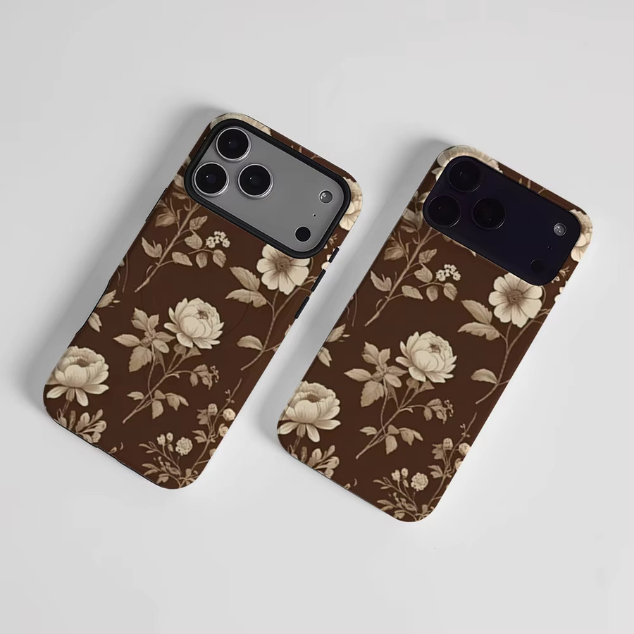 CaseLumi Matte Bumper Schutzhülle für iPhone 17 16 15 14 13 Pro Max mit MagSafe, Stoßfestes Hardcase aus PC, Vintage Braun mit Blumenmuster - Bild 2