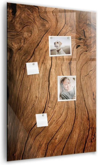 Tulup Beschreibbare Glasmagnettafel in Weiß und Altes Holz, B/H: 60 x 90 cm - Bild 1