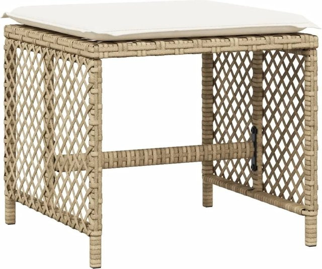 vidaXL Gartenhocker Set aus 4 Stück in Beige mit Kissen aus Poly Rattan und Metall, B/T/H: 41 x 41 x 36 cm - Bild 1