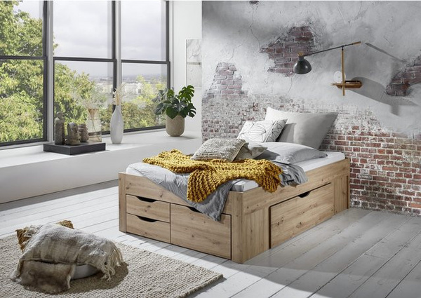 Stauraumbett Noah Relita in Eiche, braun, mit 5 Bettschubladen, B/T/H: 140 x 200 cm