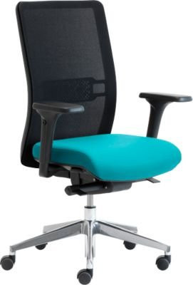Ergonomischer Bürostuhl WIKI von Leyform in Türkis mit Armlehnen, Netz-Rücken und poliertem Aluminiumgestell - Bild 1