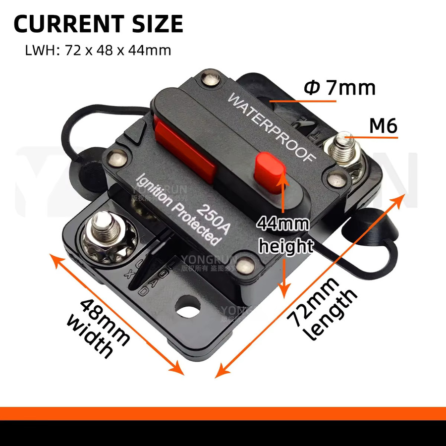 Wasserdichter Marine-Leistungsschalter mit manuellem Reset für Auto-Audiosysteme, 12 V bis 48 V DC, Farbe: Schwarz - Bild 3
