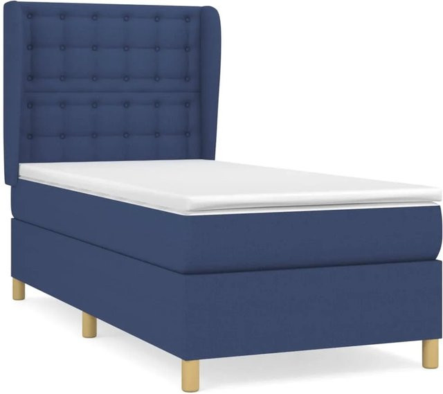 vidaXL Boxspringbett mit Matratze in Blau, Hybridbett mit Taschenfederkern, B/T/H: 90 x 190 cm - Bild 1