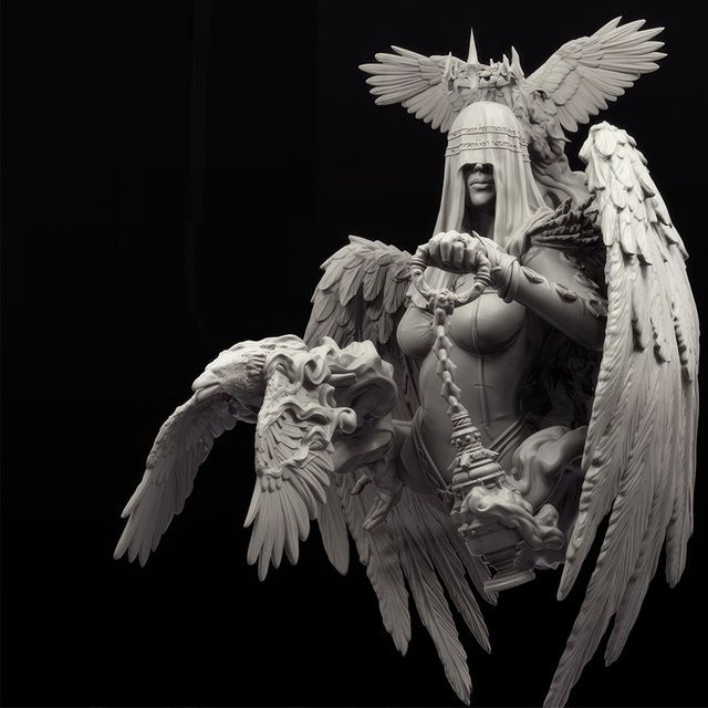 Raven Queen Büste Der Engel mit der Laterne, Resin-Modellfigur, Fantasy, Einzelfigur - Bild 1