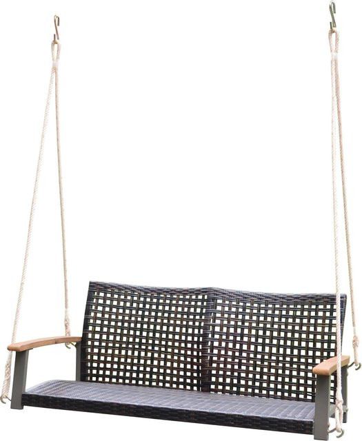 Garden Pleasure Hängebank Cuneo aus Akazienholz in Braun mit Textilene-Kunststoffgeflecht und Armlehnen B/H/T: 57 x 79 x 180 cm - Bild 1
