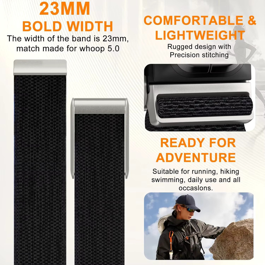 Vwar Ersatzarmband aus atmungsaktivem Nylon für Whoop 5.0, verstellbares Sportarmband in Schwarz und Grün - Bild 3