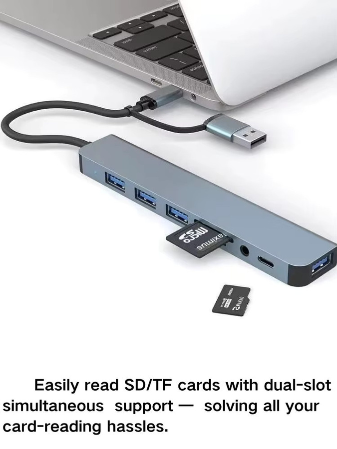 Xiaomi 8-in-2 USB-C-Hub Multiport-Adapter in Grau mit USB-3-Ports für schnelle Datenübertragung und Ladefunktion - Bild 4