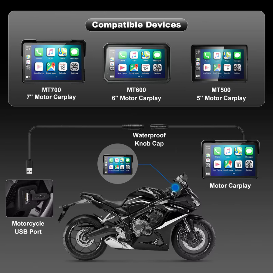 WEUASTE Motorrad CarPlay USB-Boost-Kabel mit USB-C in Schwarz - Bild 2