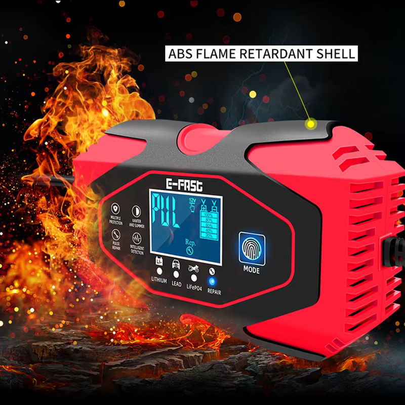 7-stufiges Motorrad- und Autobatterie-Ladegerät mit Puls-Reparatur-Funktion für Gel, AGM, Lithium LiFePo4 und Nass-Blei-Säure-Batterien, 12 V 6 A und 24 V 3 A, Rot - Bild 5