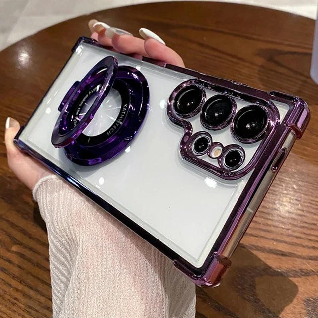 Stoßfeste Samsung Handyhülle mit MagSafe Magnetischer Halterung in Transparent und Purple - Bild 1
