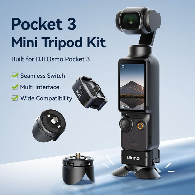 Ulanzi PK-08 Pocket 3 Mini-Stativ und PK-11 Arri-Ortungsbasis in Schwarz für DJI Osmo Pocket 3 für Livestreaming, Vlog und Reisefotografie - Bild 1