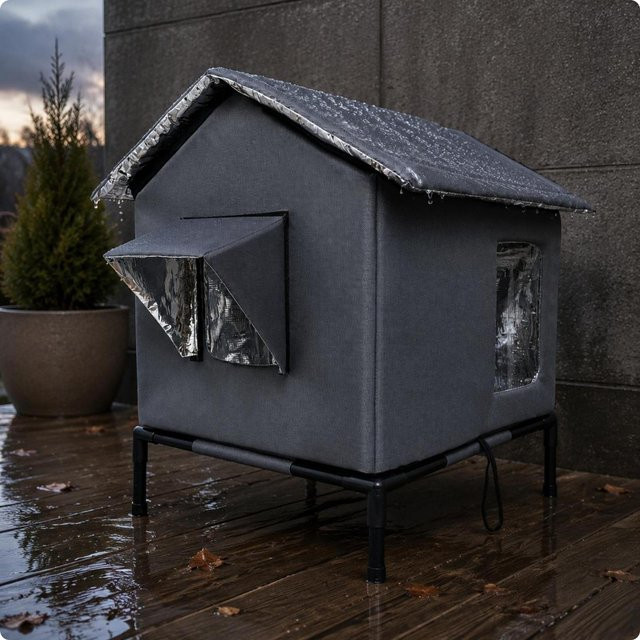 Isoliertes und wetterfestes Katzenhaus von HomeVibe Haus, faltbar, für den Garten, Schwarz/Dunkelgrau - Bild 1