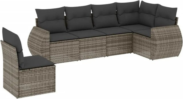 vidaXL 6-tlg Garten-Sofagarnitur aus Polyrattan in Grau mit Sitzkissen und Stauraum - Bild 1