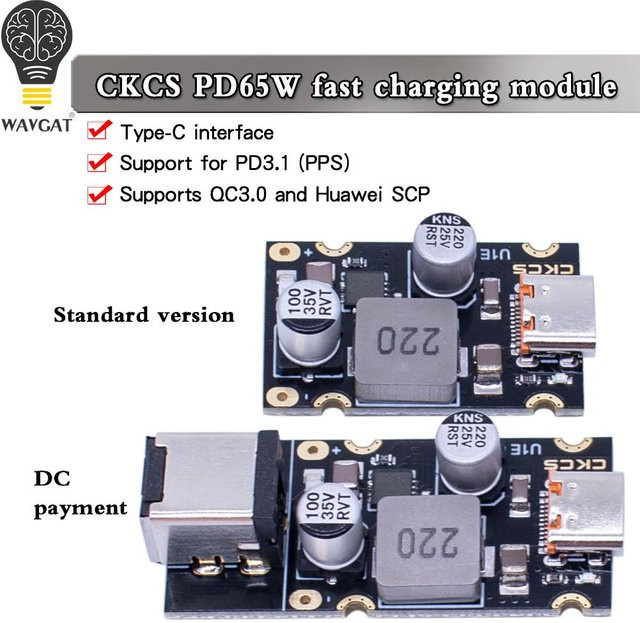 CKCS PD65W Schnelllademodul mit USB-C-Schnittstelle, Apple PD3.1 PPS und QC3.0 Unterstützung, Schwarz - Bild 1