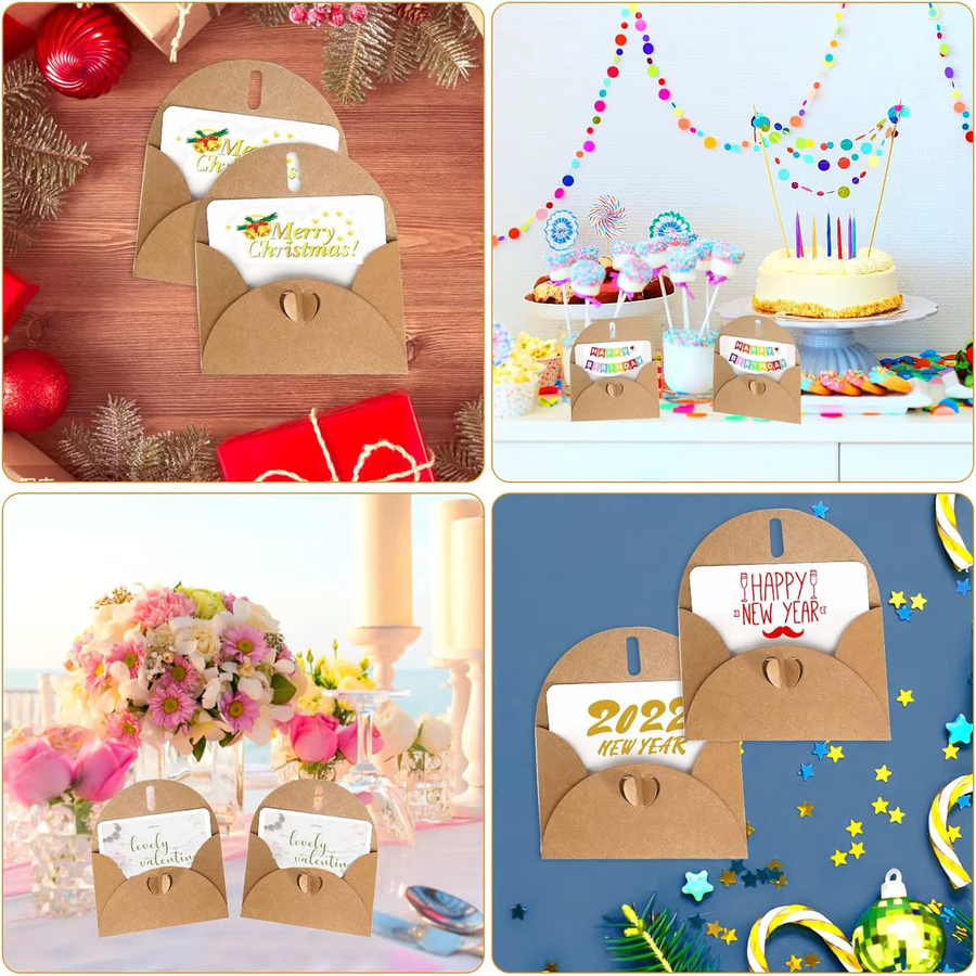 iSRCRAFT Vintage Notizkarten-Set mit Umschlägen und Herzverschluss in Braun, 40 Stück leere Geschenkkarten für Hochzeitsfeier-Einladungen aus Papier - Bild 3