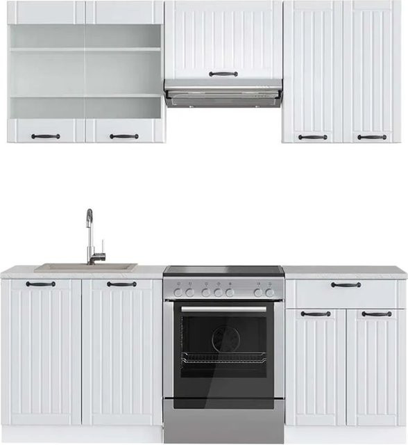 Vicco Fame-Line Küchenzeile in Weiß im Landhausstil mit Marmor-Optik, Breite: 200 cm - Bild 1