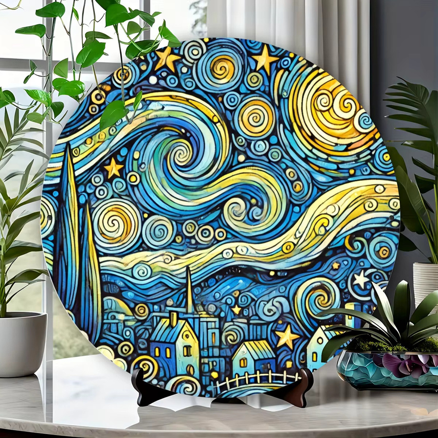 Potdemiel Sternennacht Metall-Wandkunst rund, abstraktes Design in Mehrfarbig, Durchmesser: 20,3 cm - Bild 2