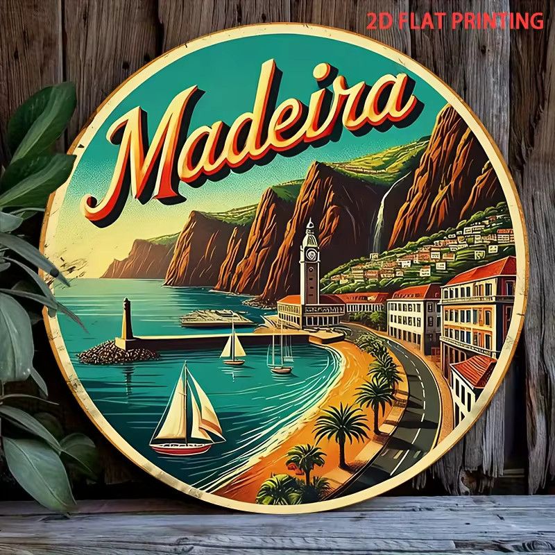 Potdemiel Vintage Wanddekoration aus Eisen Madeira Landschaft mit Küstenuhr Turm und Yacht, B/H: 20,07 x 19,8 cm - Bild 4