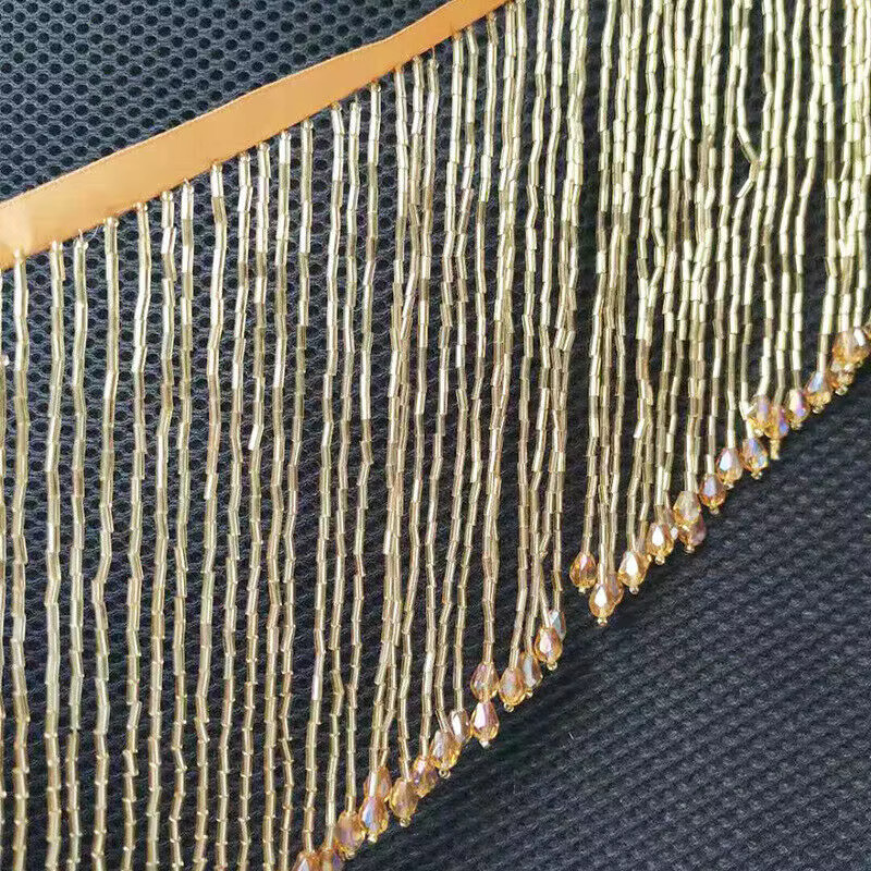 Kristall Anhänger Spitze Trim mit Quaste in Schwarz, 15 cm Fransen für DIY Nähzubehör, Tanzkostüme und Dekoration - Bild 3