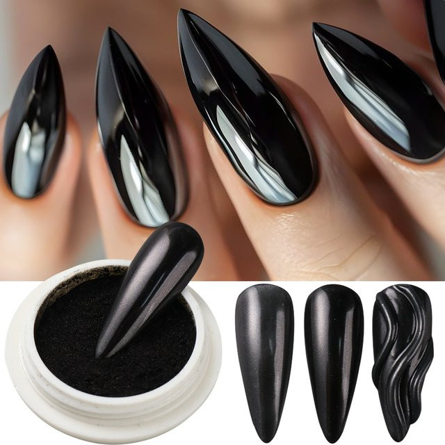 Full Beauty Nagelpulver, schwarzer Chrom-Spiegel-Effekt, Metallic, Unisex - Bild 1