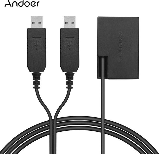 Andoer Dualer USB-Stromadapter DC-Koppler Ersatz-Dummy-Akku DR-E17 für Canon 77D 200D Schwarz - Bild 1