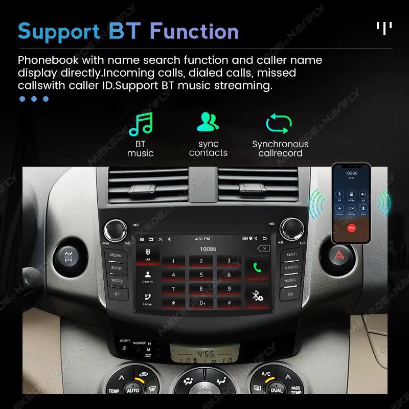 STRONGNAVI Carplay+ Multimedia Autoradio mit 7 Zoll Display für Toyota RAV4 2006-2012, GPS-Navigation, FM Audio, 2 Din Stereo-Headunit, Schwarz - Bild 4