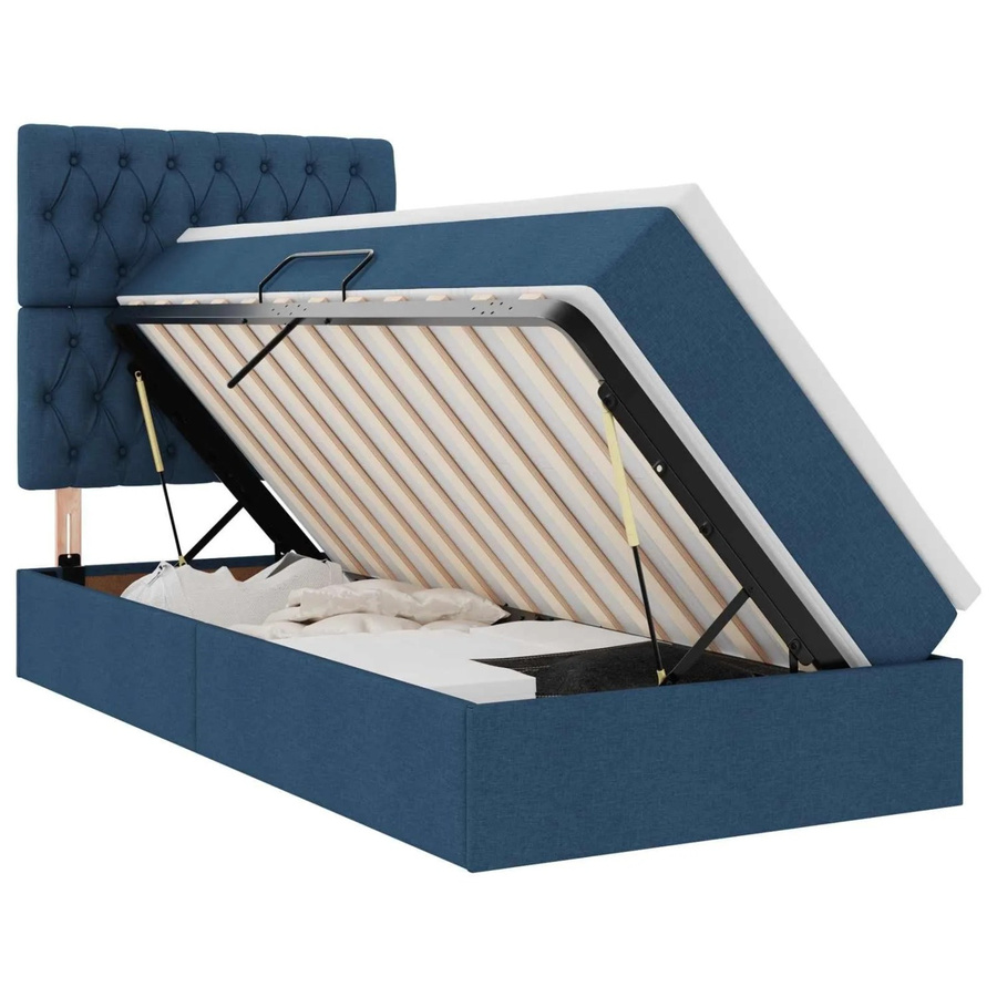 vidaXL Aufbewahrungsbett mit Matratze in Blau, modernes Polsterbett mit Metallgestell und Lift-up-Funktion, B/T/H: 90 x 200 x 128 cm - Bild 2