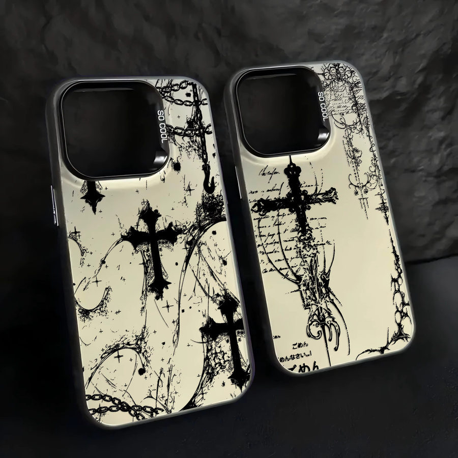 Gothic-Kreuz Handyhülle in Schwarz für iPhone 11 bis iPhone 17 Pro Max mit Anti-Fall-Schutz und mattem Finish - Bild 2