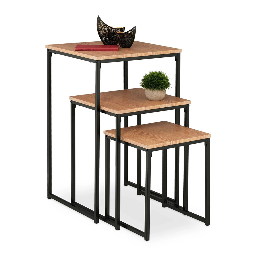 Relaxdays Beistelltisch 3er Set bunt, stapelbar aus Eisen, MDF und PVC, B/T/H: 46 x 46 x 76 cm - Bild 2